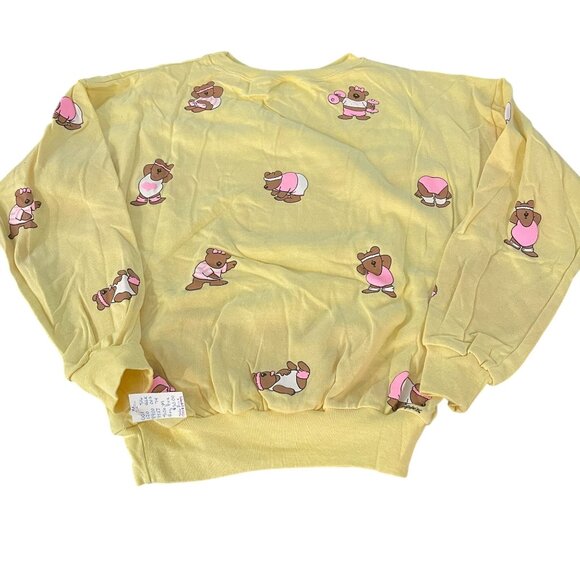 VTG. B.C. Clothing By Jim Benton Sweatshirt Yellow Exercise Bear Print, Size M - Picture 1 of 7